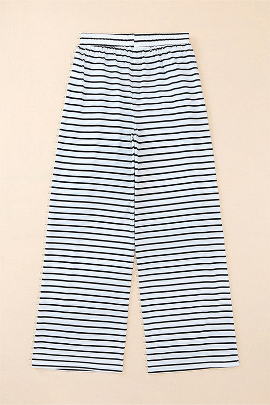 Striped Drawstring Wide Leg Pants With Pockets