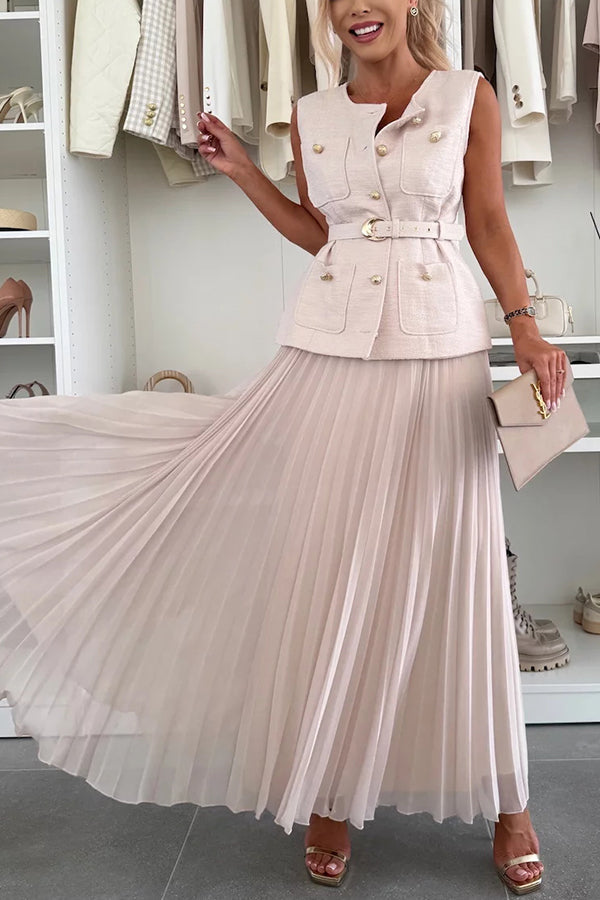 Relaxed and Pleated Tulle Side Zipper A-line Maxi Skirt