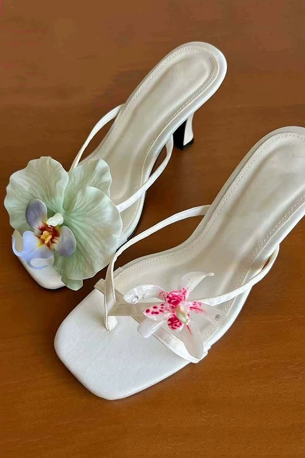 Asymmetric Flower Stiletto Sandals