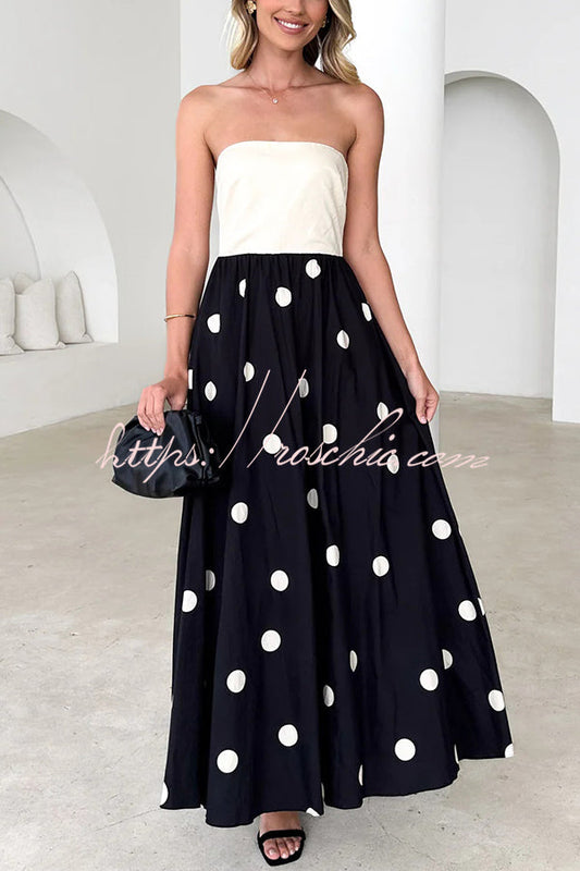 Polka Dot Print Tube Top Spliced Maxi Dress