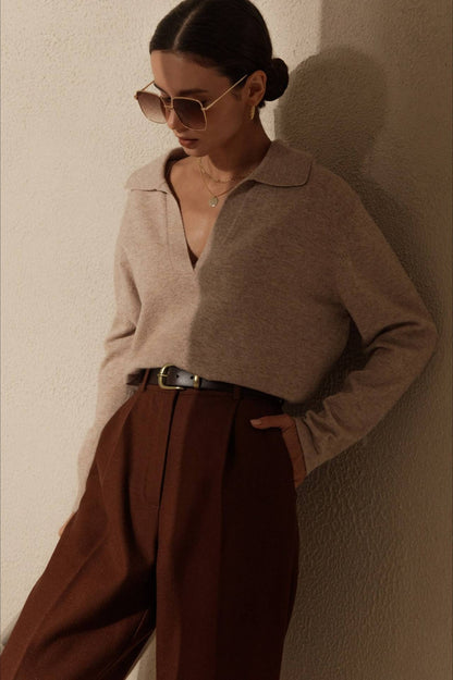 French-style Lapel Knit Sweater
