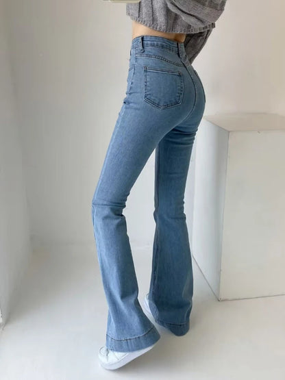 Flare Jeans Summer Bodycon Long Denim Pants Blue Elastic Y2k Trousers High Waisted Jeans