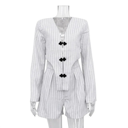 Designer ’s Striped Set Oversized Blazer Two Pieces Set for Pullover Long Sleeve Shirt Tops and Shorts