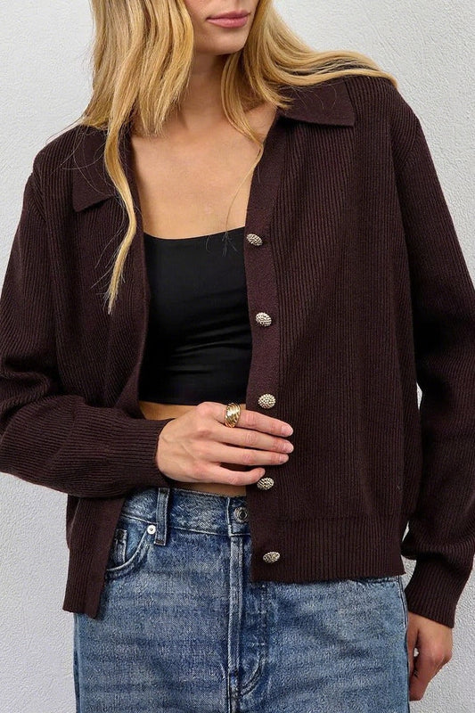 V Neck Button Down Cardigan