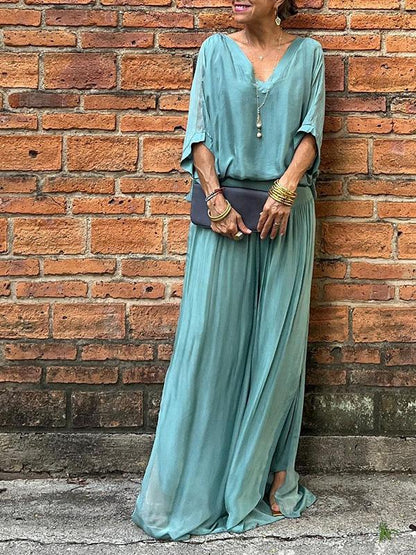 Esmeralda – Chiffon Wide-leg Pants Two-piece Set