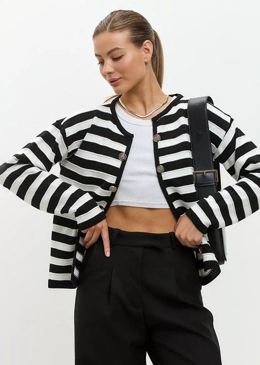 Stripe Button-up Knit Cardigan