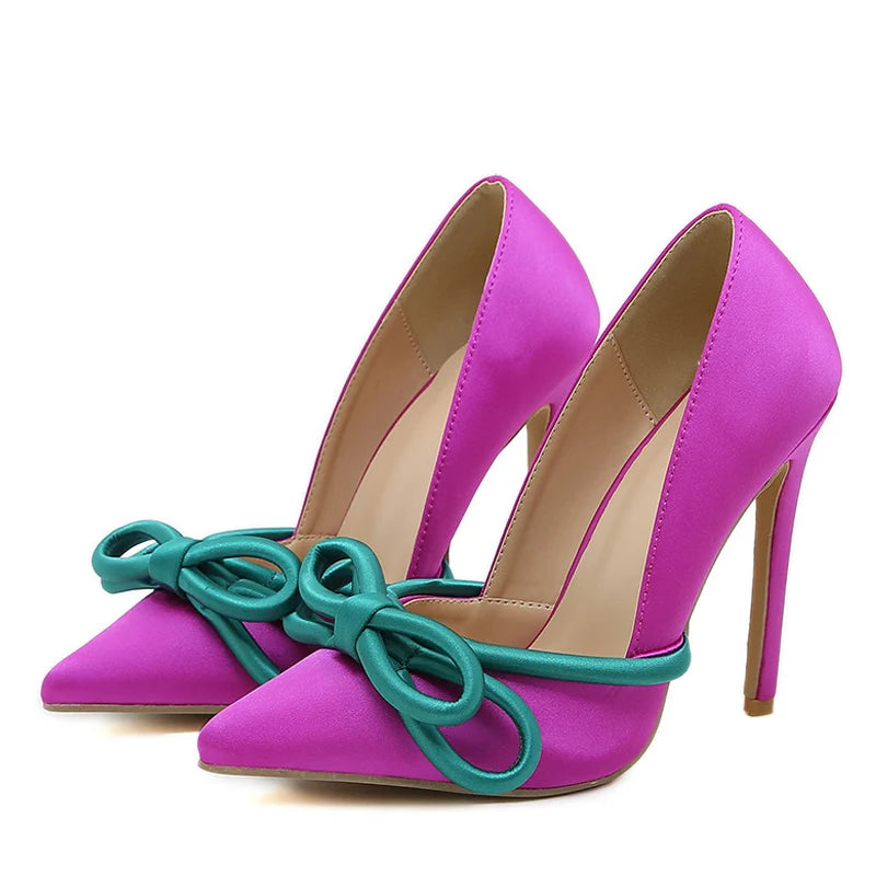 Purple Silk Butterfly-knot ’s High Heel Pumps – Runway Style Stiletto Slingback Shoes