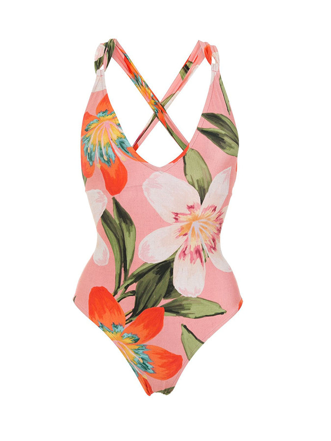 Print One Piece Swimsuit and Skirt