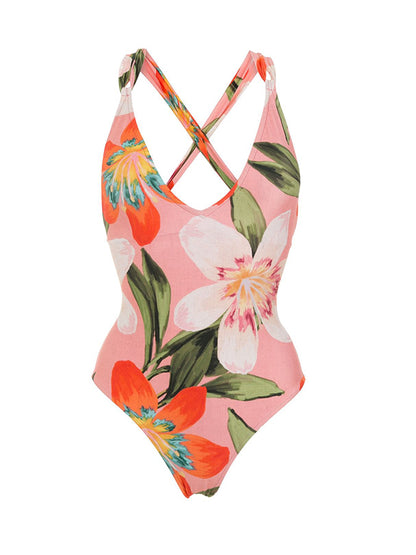 Print One Piece Swimsuit and Skirt