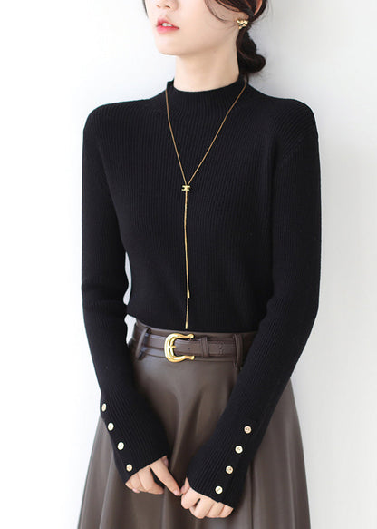 Black Slim Fit Patchwork Knit Sweaters Hign Neck Winter Rv025