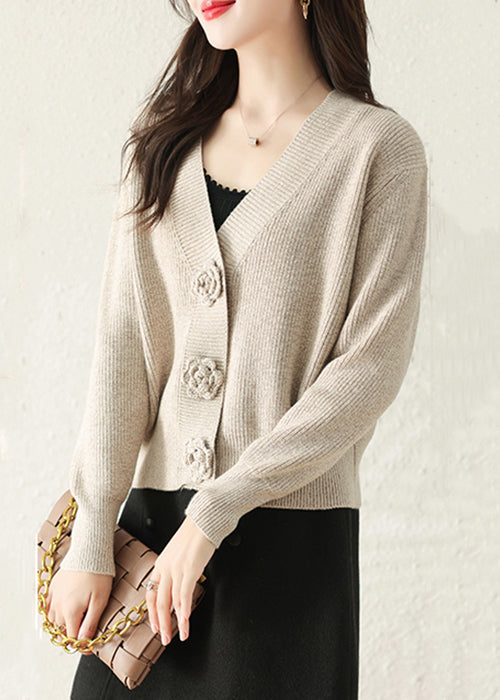 Stylish Apricot V Neck Button Knit Cardigans Fall Qc029