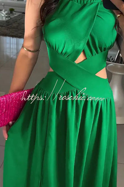 Color Cross Tie Backless Maxi Dress