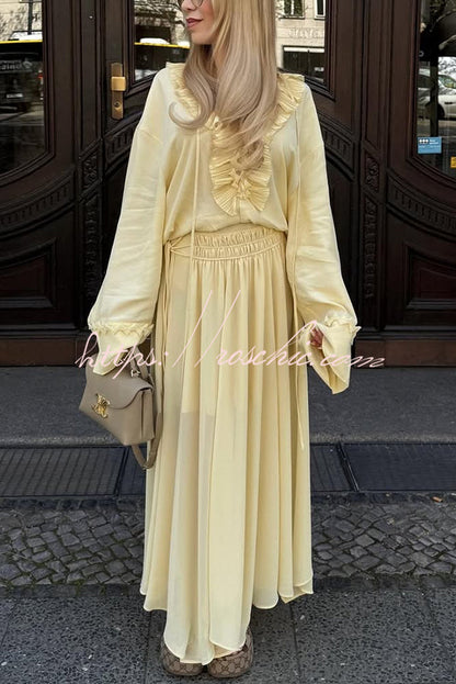 Elastic Waist Drawstring Maxi Skirt