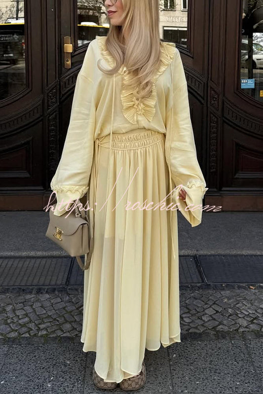 Elastic Waist Drawstring Maxi Skirt
