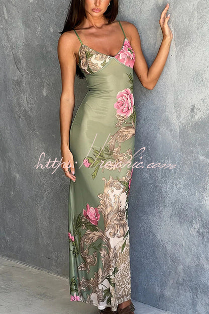 Reveling in the Unknown Print Slip Stretch Maxi Dress