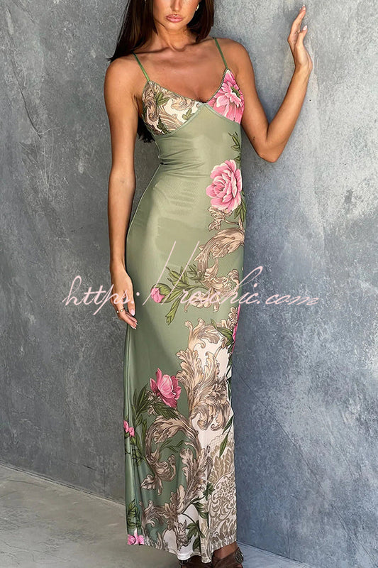 Reveling in the Unknown Print Slip Stretch Maxi Dress