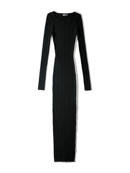 Autumn Slim Long Dress Female Knitwear Slim High Waist Patchwork Long Sleeve Party Dress Knit Dress
