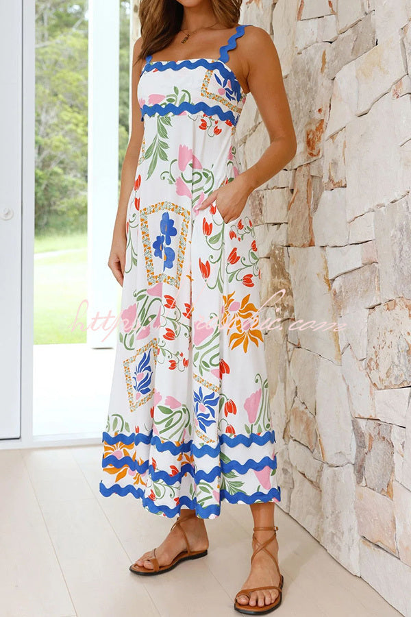 Vivi Fruit Print Wave Pocket Maxi Dress