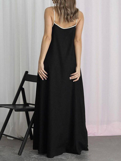 A-line Loose Split-joint Spaghetti-neck Maxi Dresses