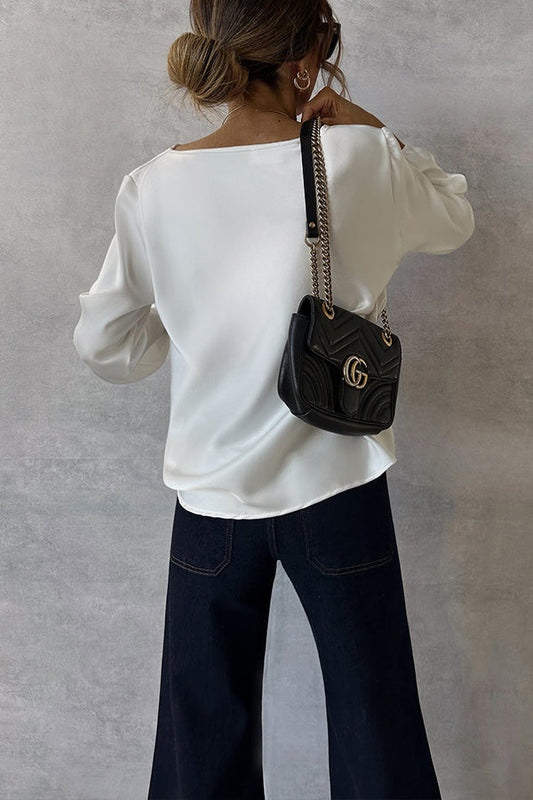 White Drapped Satin Blouse