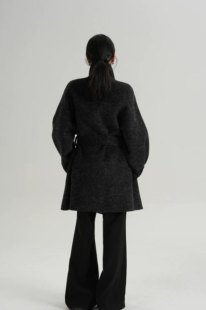 Wool Warm Loose Mock-neck Coat