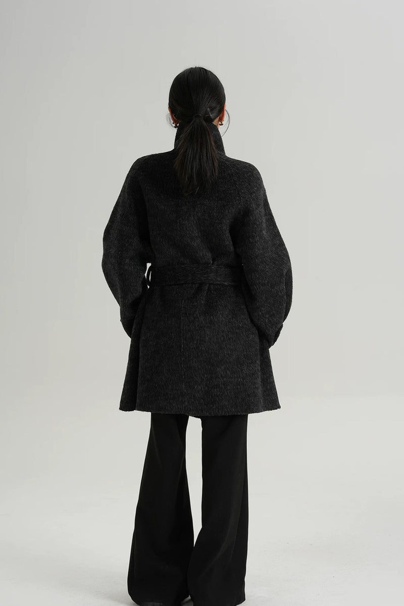 Wool Warm Loose Mock-neck Coat