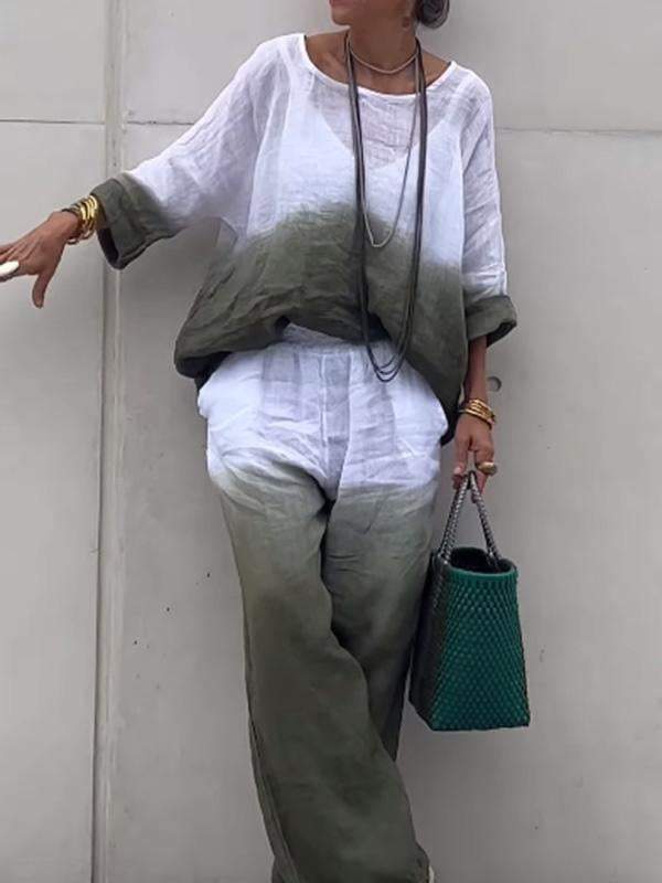 Cotton and Linen Gradient Two-piece Set