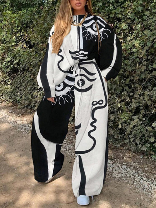 Printed Sweatshirt Pants Long Set