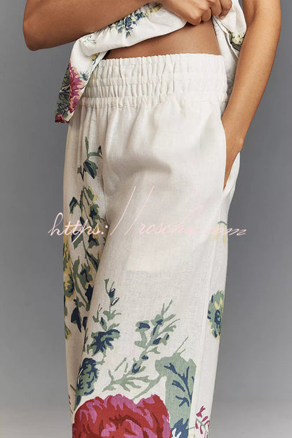 In to the Summer Linen Blend Print Elastic Bandeau and Elastic Waist Pocket Loose Pants Set