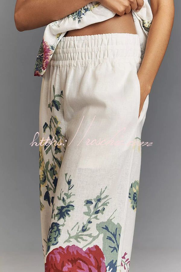 In to the Summer Linen Blend Print Elastic Bandeau and Elastic Waist Pocket Loose Pants Set