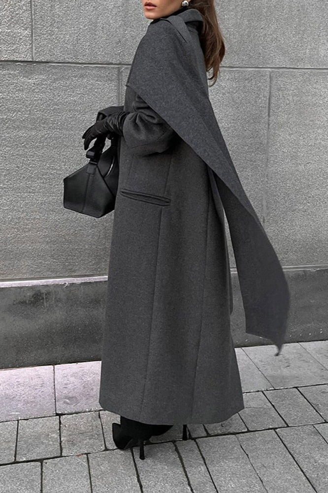 Scarf Collar Extra-long Woolen Overcoat