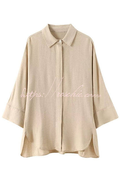 Color Loose Shirt and Elastic Waist Pocket Wide Leg Pants Set