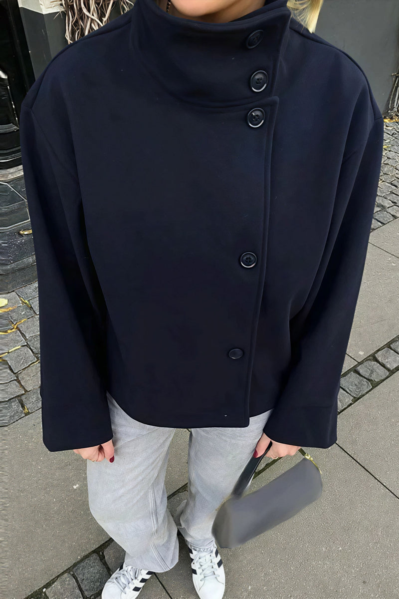 Wool Button High Collar Coat