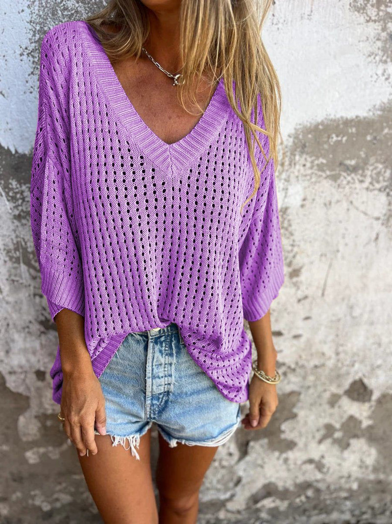 Marigold - V-neck Crochet Sweater
