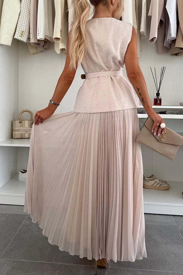 Relaxed and Pleated Tulle Side Zipper A-line Maxi Skirt