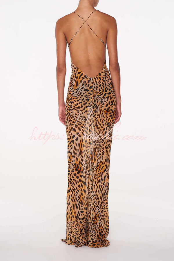 Rosalinda Abstract Print Lace Patchwork Back Lace-up Maxi Dress