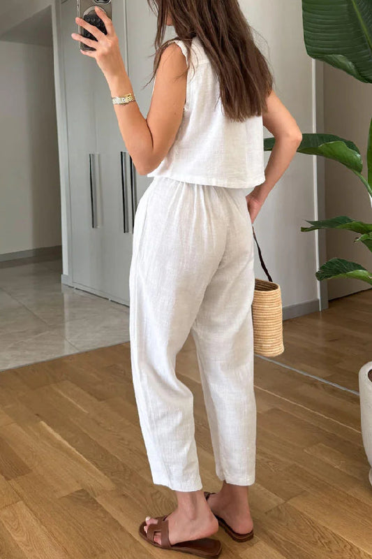 Lapel Vest \u0026 Pants Cotton Linen Two-piece Set