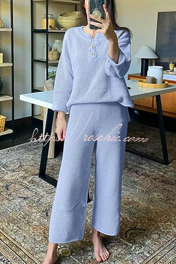 Heather Hailey Color Button V Neck Top and Pant Two Piece Set