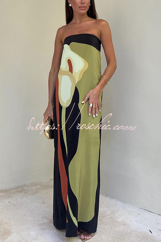 Jaime Abstract Print Elasticated Off Shoulder Vacation Loose Maxi Dress