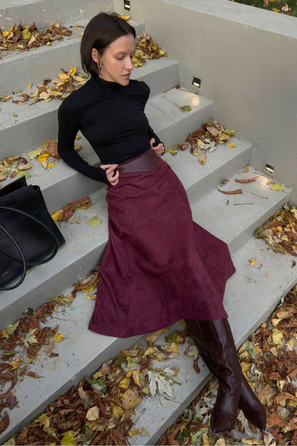 A-line Faux Suede Midi Skirt