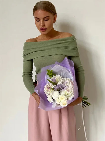 Off-shoulder Knit Pullover Sweater for Mesh See-through Long Sleeve Backless Y2k Top Knitwear Pullover