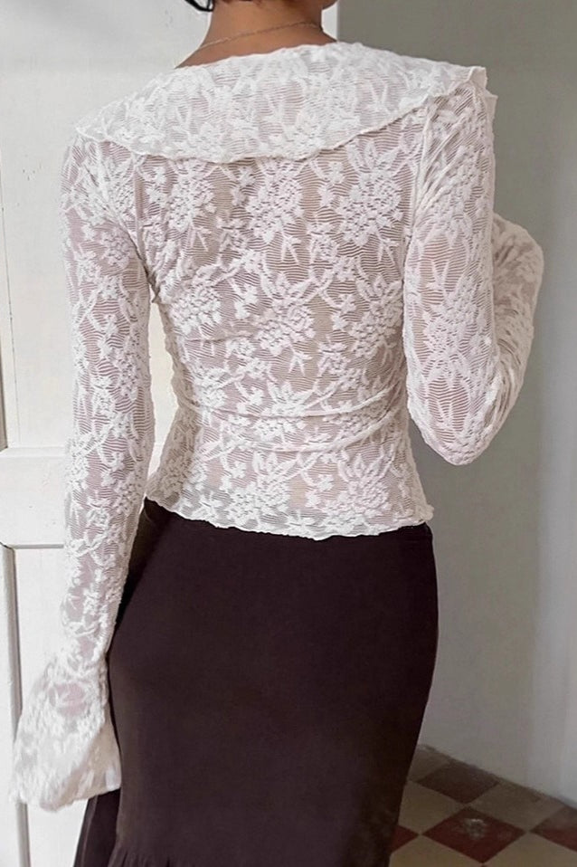 Design White Lace Flare Sleeve Blouse