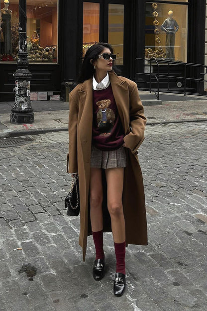 Retro Bear Embroidered Slim Knit Sweater