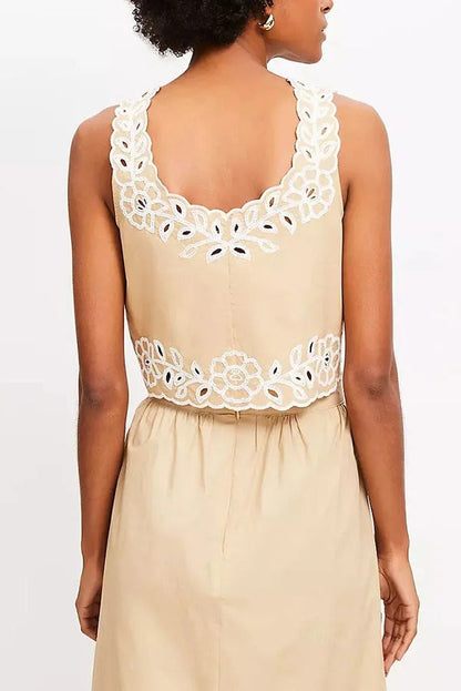 Vacation Season Eyelet Poplin Tank and High Rise Elastic Waist Midi Skirt