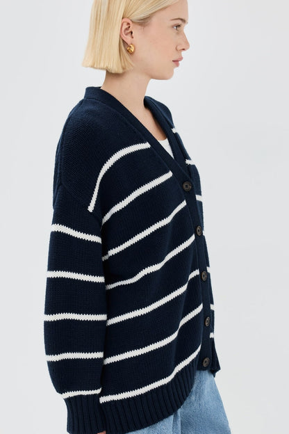 V-neck Striped Cotton Sweater