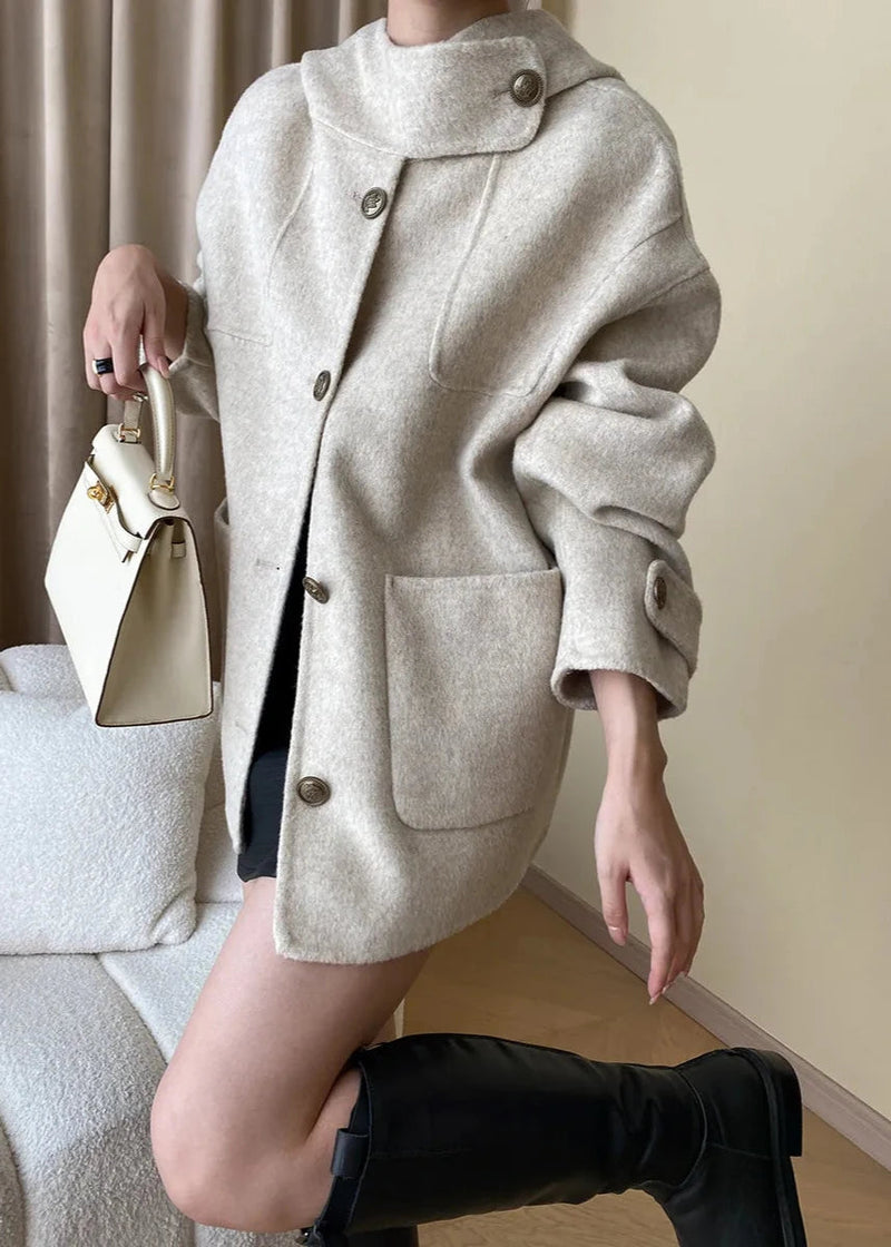 Wool Blend Hooded Cape Coat
