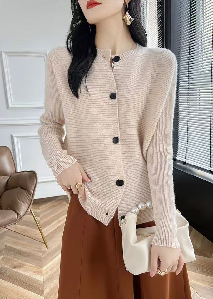Fine Pink O-neck Button Cotton Knit Cardigans Fall Qp046