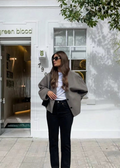 Minimalist V-neck Woolen Coat