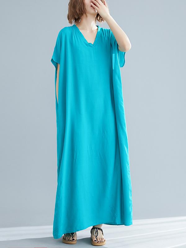 9 Colors Loose Color V-neck Maxi Dress