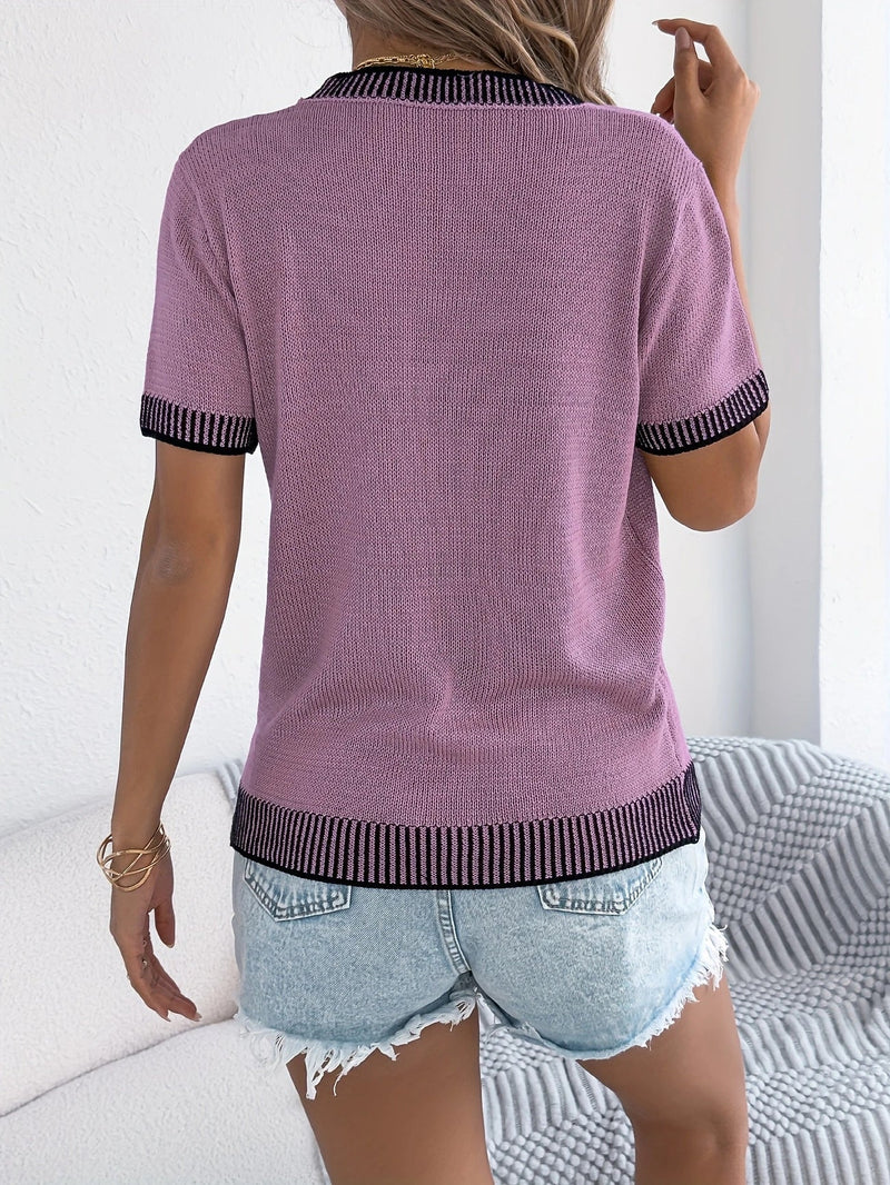 Carolina - Classic Striped Crewneck Knit Blouse